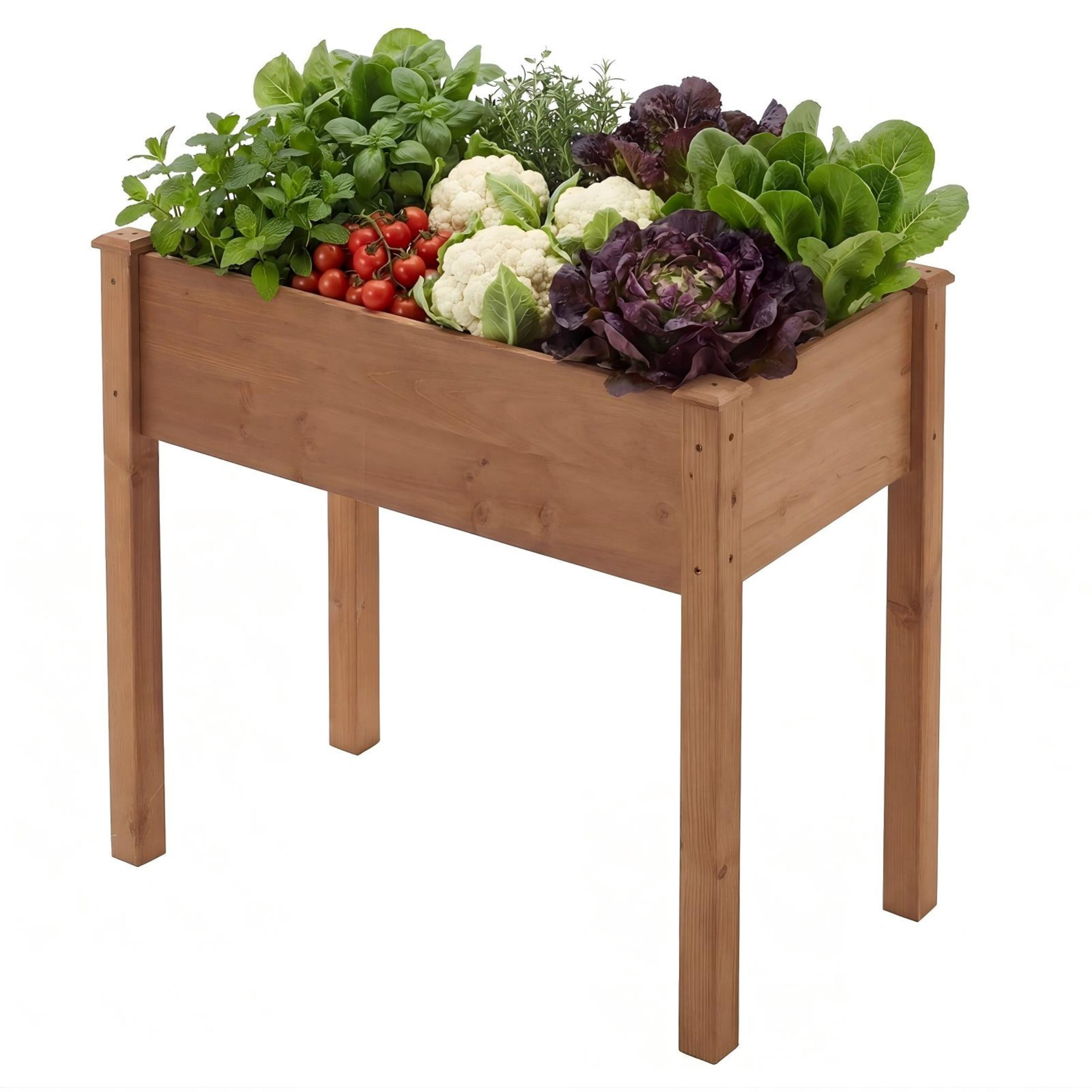 SHOUFTW Elevated Wooden Planter Box-34"x18"x30" Raised Garden Bed with Built-in Drainage & Protective Liner for Backyard, Patio & Balcony, Brown