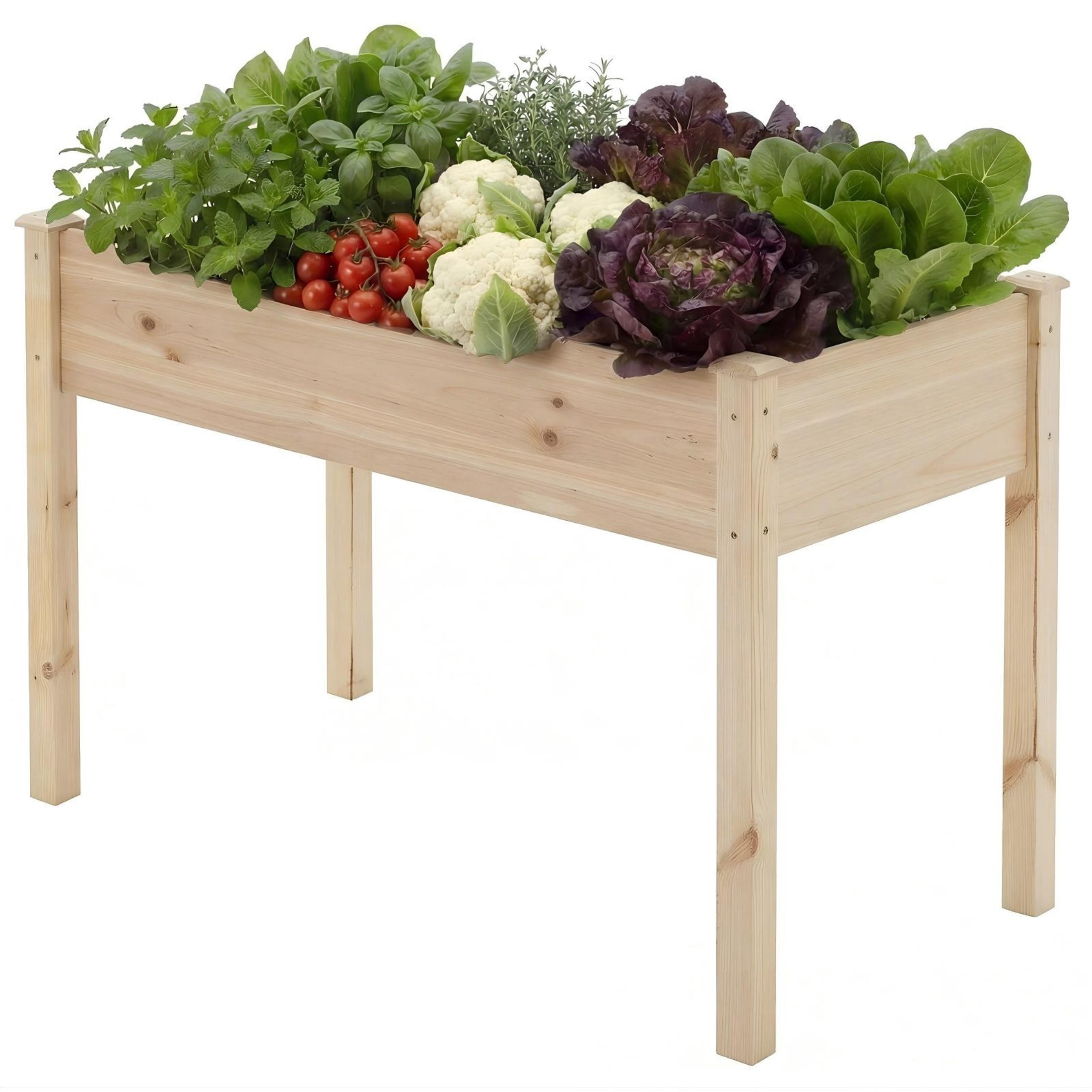 SHOUFTW Elevated Wooden Planter Box-48"x24"x30" Raised Garden Bed with Built-in Drainage & Protective Liner for Backyard, Patio & Balcony, Wooden Color