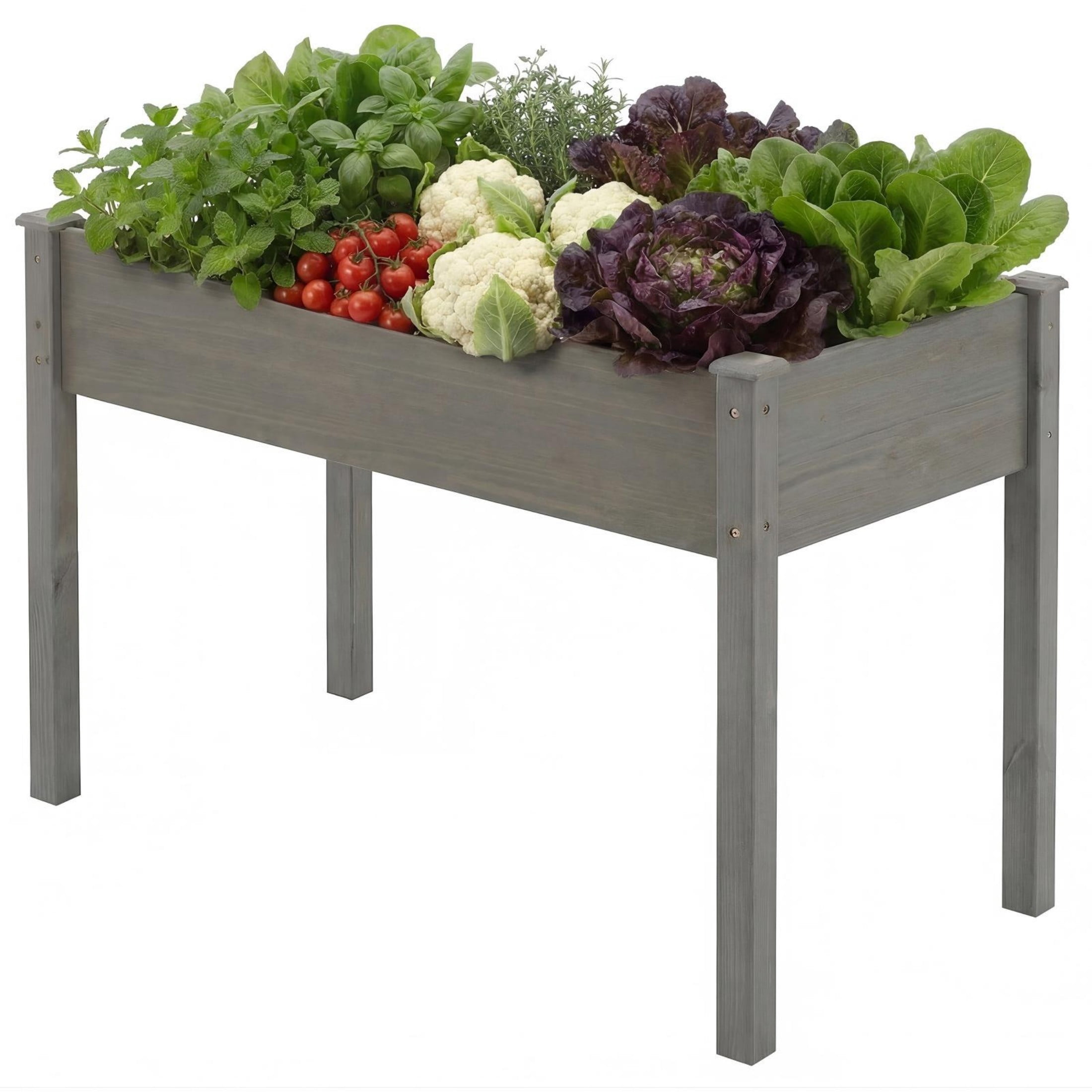 SHOUFTW Elevated Wooden Planter Box-48"x24"x30" Raised Garden Bed with Built-in Drainage & Protective Liner for Backyard, Patio & Balcony, Gray