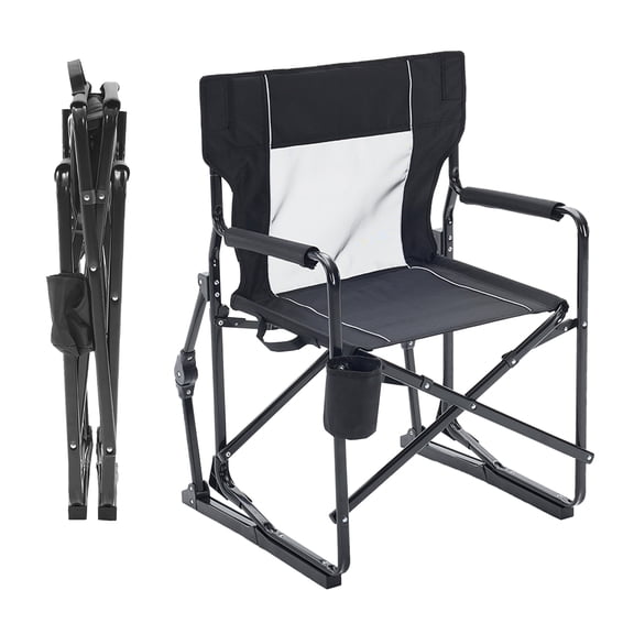 SHOUFTW Folding Rocking Chair Camping Chair, Heavy-Duty Steel Portable Rocking Chair, Suitable For Patio, Lawn, And Outdoors, Black