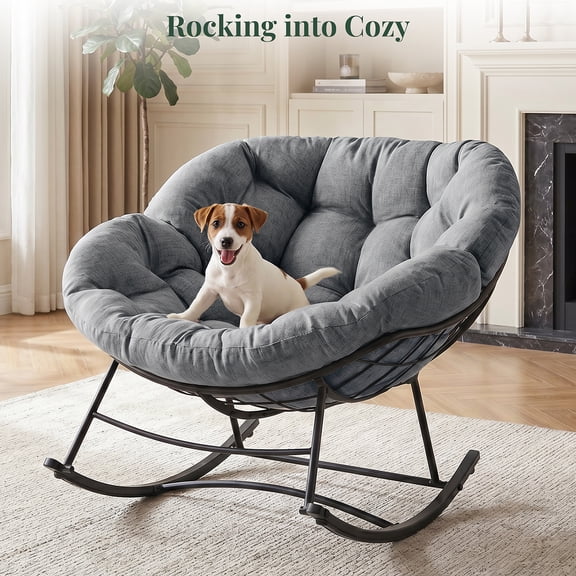 SHOUFTW Heavy-Duty Outdoor Swing Chair with Cushion, Extra-Large Egg-Shaped Recliner, Supports 450 lbs, Suitable for Patio, Garden, Living Room, All-Weather Use, Gray