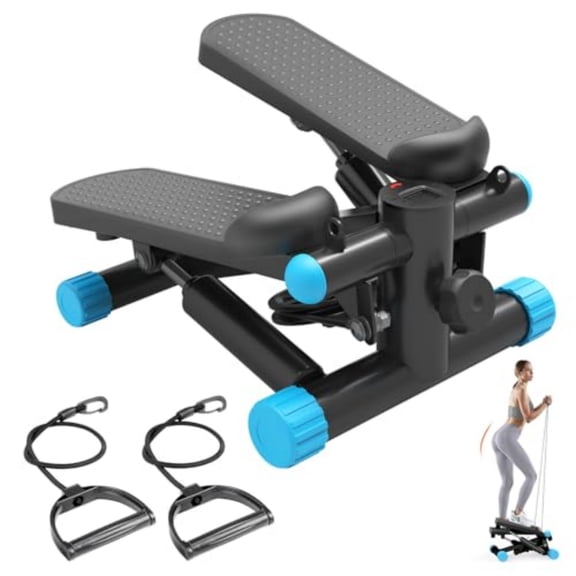 SHOUFTW Home Fitness Mini Twist Stepper with Removable Resistance Bands, 30LBS Air-Drive Cardio Equipment for Weight Loss, Black Blue