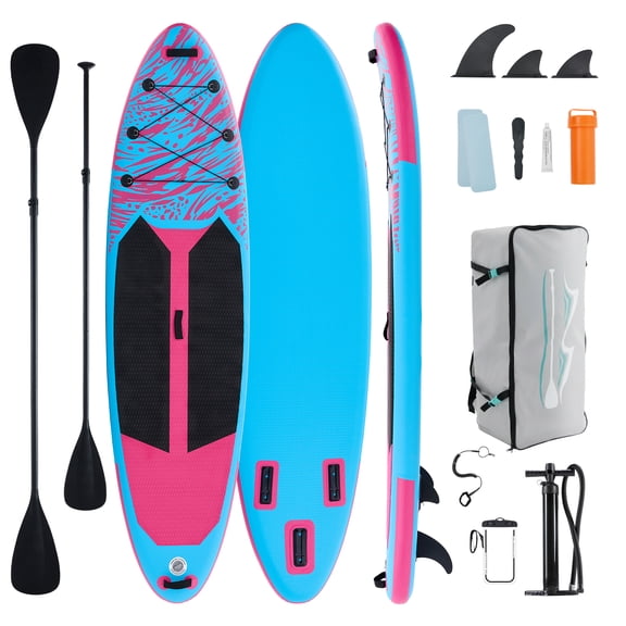 SHOUFTW Inflatable SUP Paddleboard, Non-Slip EVA Deck with Complete Accessories, Ideal for All Skill Levels, Pink-Blue