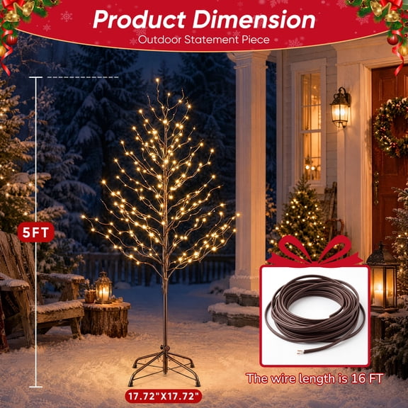 SHOUFTW Lighted Birch Trees, Set of 3,5FT, Prelit Warm White LED, Indoor Outdoor Christmas Decor