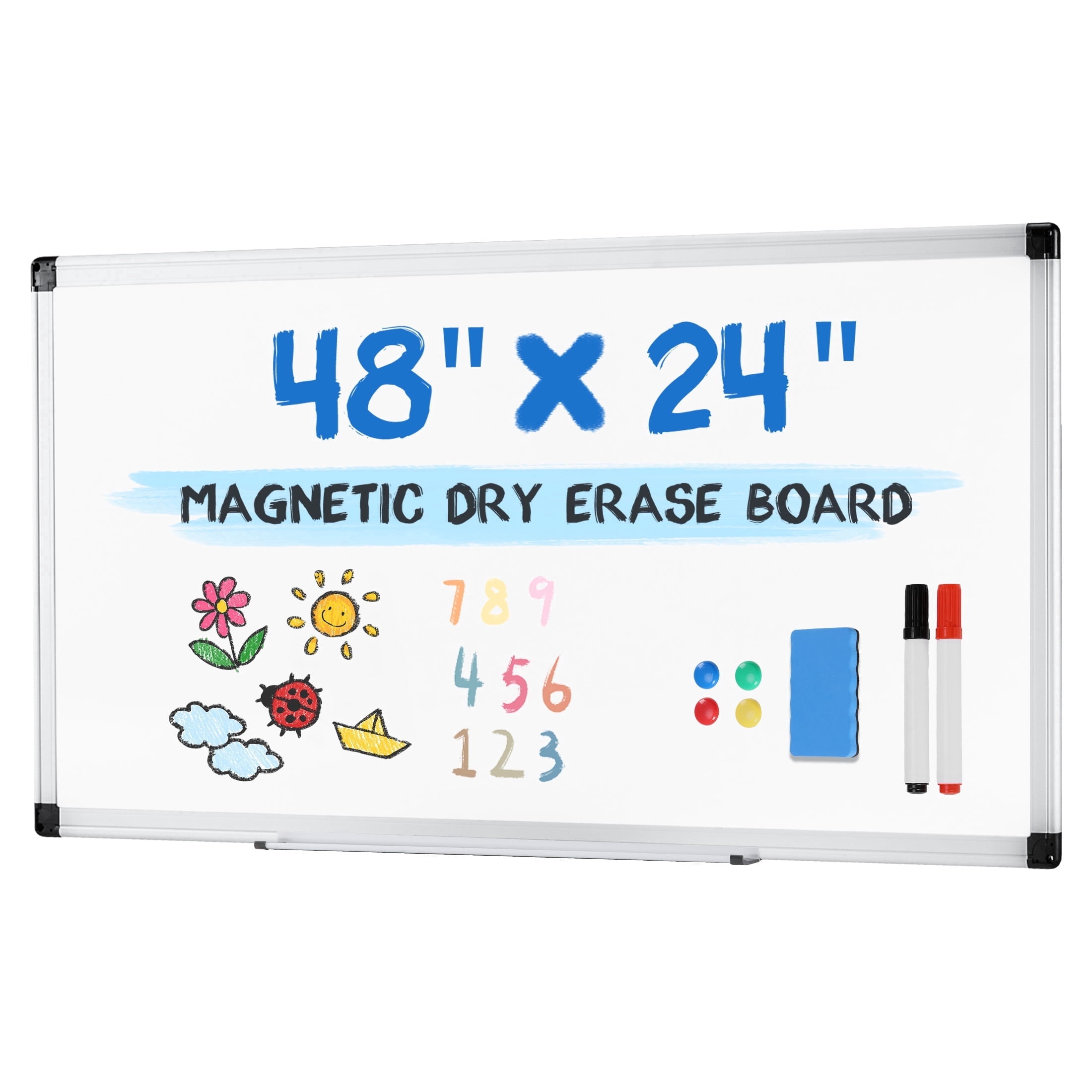 SHOUFTW Magnetic Dry Erase Board, Wall Mounted Whiteboard with Aluminum Frame and Removable Pen Tray, Horizontal or Vertical Installation