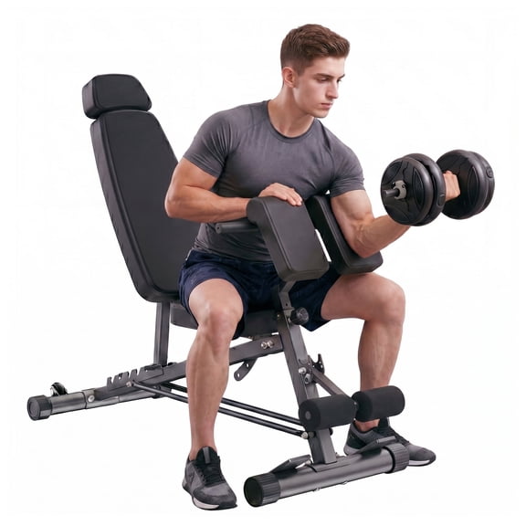 SHOUFTW Adjustable Weight Bench, Multi-Functional FID Workout Bench with Leg Extension, Hyper Back Extension, Roman Chair, Incline Decline Flat Bench for Home Gym