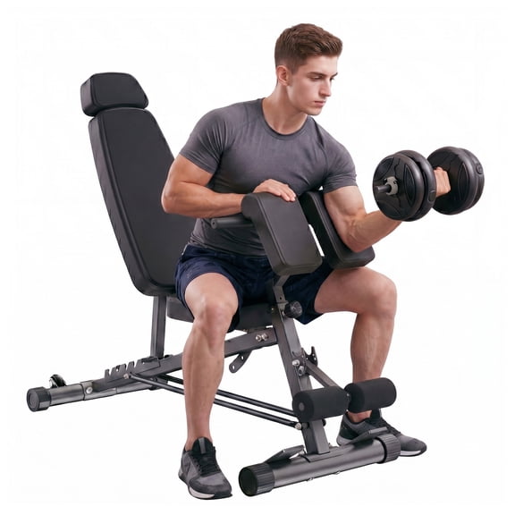 SHOUFTW Multi-Functional FID Weight Bench for Full All-in-One Body Workout – Hyper Back Extension, Roman Chair, Adjustable Ab Sit-up Bench, Incline/Decline Bench, Flat Bench