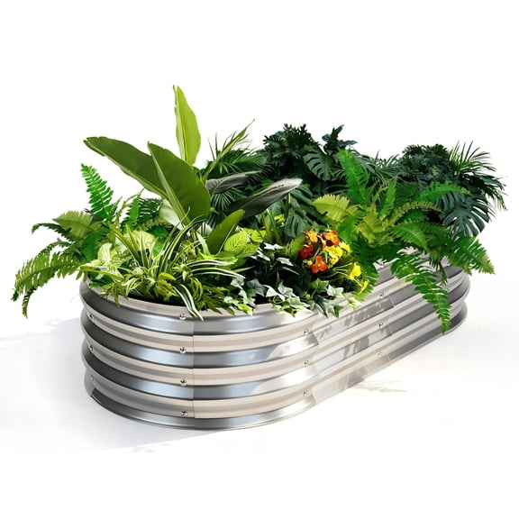 SHOUFTW Outdoor Galvanized Steel Raised Garden Bed, Open Bottom for Better Drainage, 4x2x1 ft Rustproof Planter Box Ideal for Garden and Backyard