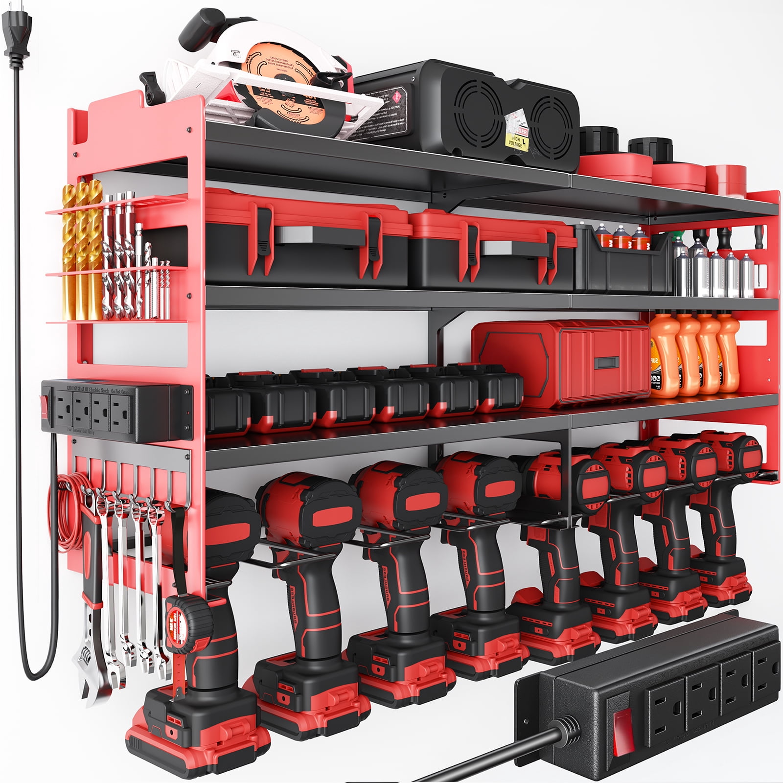 Custom Garage Storage Racks SHOUFTW Power Tool Organizer Wall Mount, 4-Tier Heavy Duty Garage Rack ...