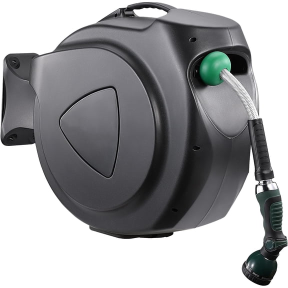SHOUFTW Retractable Hose Reel 150FT 1/2 inch, Auto Rewind, Wall Mount, 180° Swivel, 9 Spray Nozzle.Gray