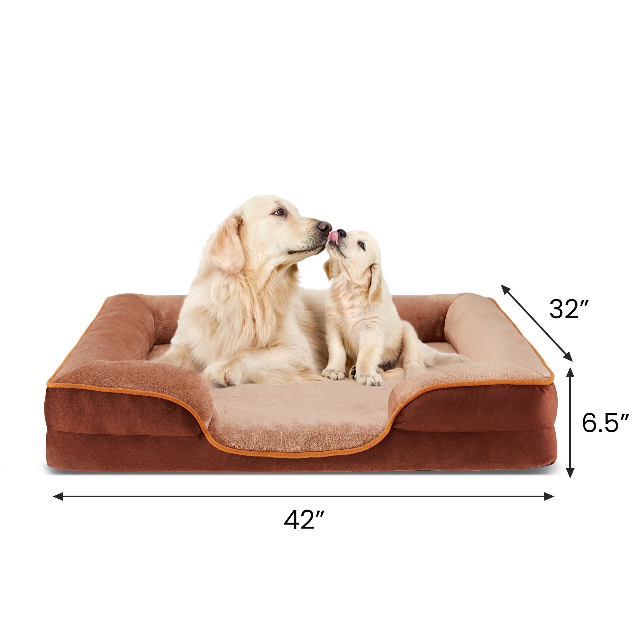 SHOUFTW XL Orthopedic Dog Bed 42"x32", Large Dog Sofa Bed with Egg Crate Foam Support, Waterproof Liner, Removable Washable Cover, Non-Slip Bottom Pet Bed for Large Dogs.Brown