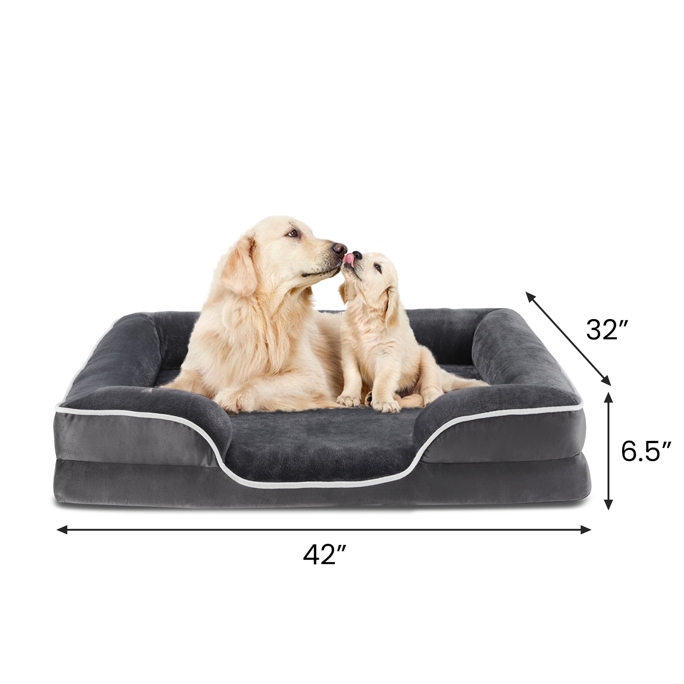 SHOUFTW XL Orthopedic Dog Bed 42"x32", Large Dog Sofa Bed with Egg Crate Foam Support, Waterproof Liner, Removable Washable Cover, Non-Slip Bottom Pet Bed for Large Dogs,Gray