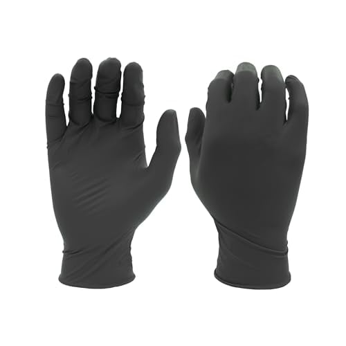 SHOWA 6112PF Sustainable EBT Latex-Free, Powder-Free, Nitrile Disposable Single Use Safety Gloves, 4 Mil, 9.5" Length, Black, Medium, (1 Box/100 Gloves)