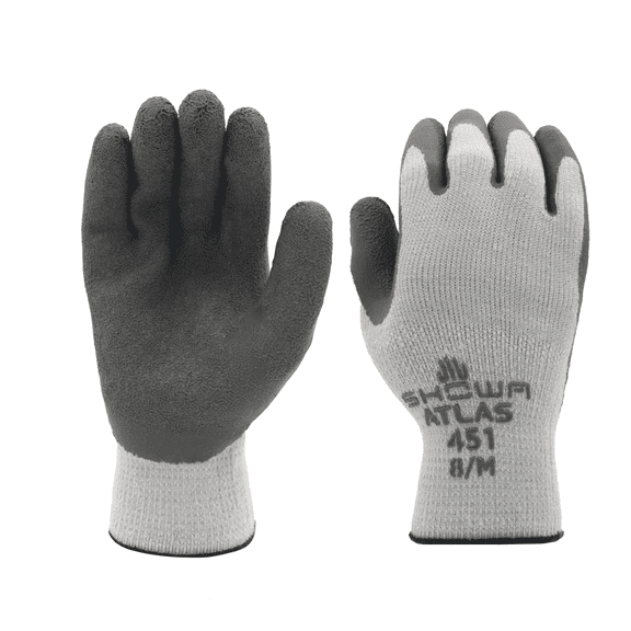 SHOWA Atlas 451 General Purpose Insulated Work Gloves, Natural Rubber Palm Coating, Small