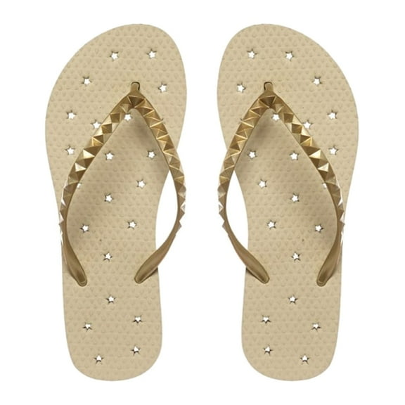 SHOWAFLOPS Girls Sand Stars, Pyramid Stud Strap, Color: Sand/Gold, Size: 13/1