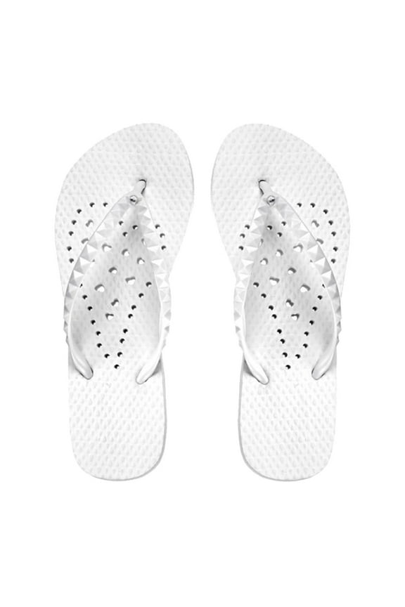 Womens White Elongated Heart, Iridescent Pyramid Stud Strap, Color: White/White, Size: 9/10 (4005-9/10)