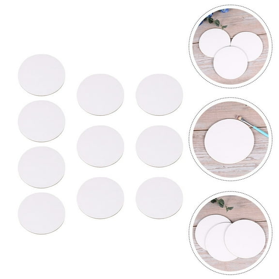 SHOWERORO 10Pcs Circle Canvas Panel for Art Education 10X10CM White Cotton
