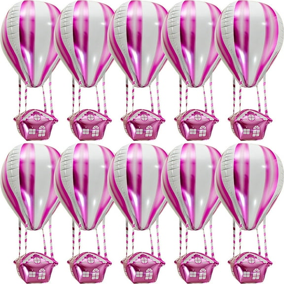 SHOWERORO 10Pcs Pink Hot Air Balloon Foil Balloon for Children Day Decorations