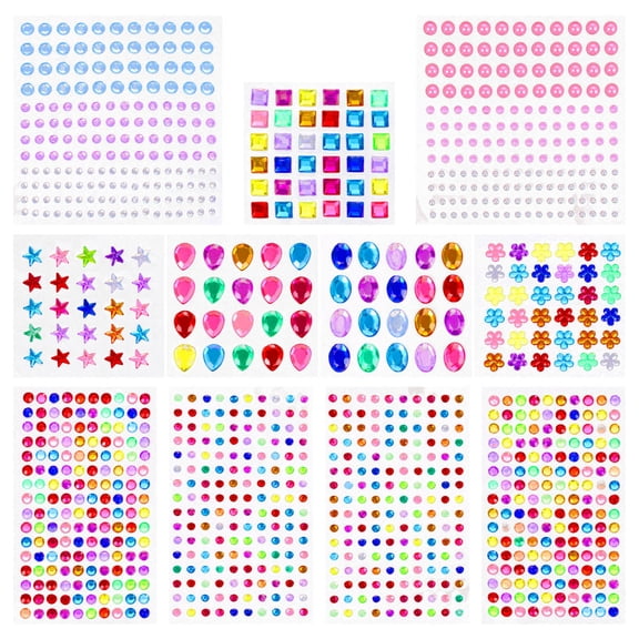 SHOWERORO 11 Sheets Self Adhesive Rhinestone Stickers for DIY Art Projects Facial Acrylic Stickers