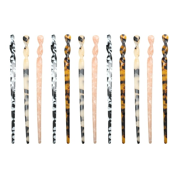 SHOWERORO 12Pcs Assorted Color Straight Line Chignon Hair Sticks 6.9x0.4in for Daily Use and Special Occasions