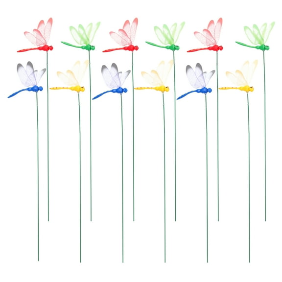 SHOWERORO 12Pcs Simulation Dragonfly Garden Stakes Decorative Garden Stake Insert for Outdoor Lawn