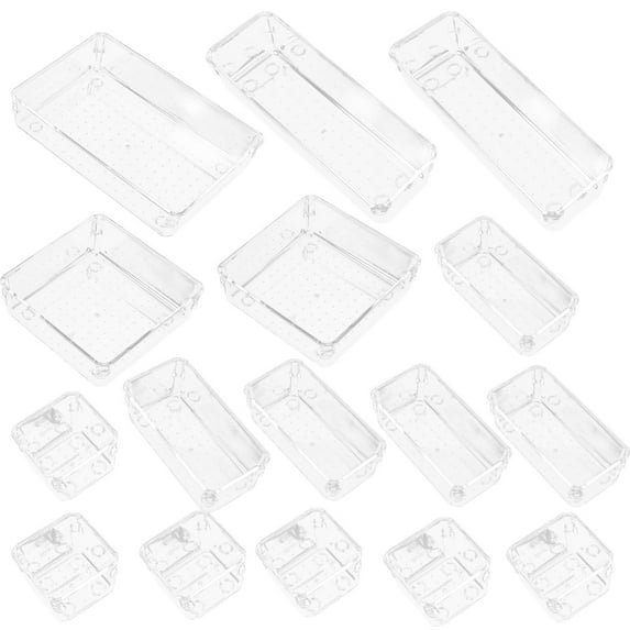 SHOWERORO 16Pcs Drawer Containers Transparent Plastic Storage Organizer For Office