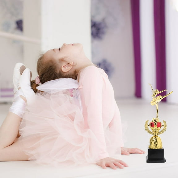 SHOWERORO 1Pack Small Trophy for Kids Golden Plastic Elegant Design for Dance Competitions 11.8x2.9x2.9in
