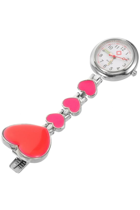 1Pc Rosy Heart Design Alloy Luminous Hanging Watch for Nurses Decoration 3.5x1x0.3in