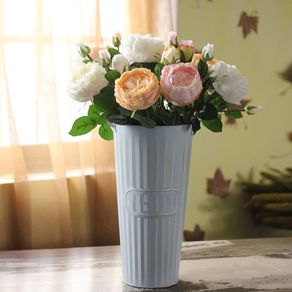 SHOWERORO Artificial Flower Bucket with Rope Handle for Desk, Decorative Floral Vase, 15.7x7.9x7.9in, 1 Piece