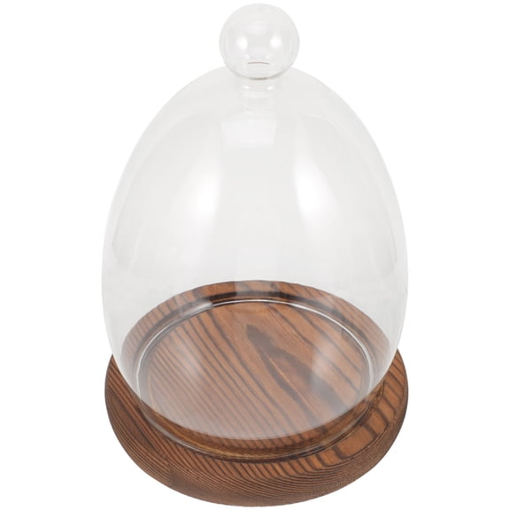 SHOWERORO Glass Cloche Dome with Wooden Base, 1 Piece Decorative Storage Cover for and Display