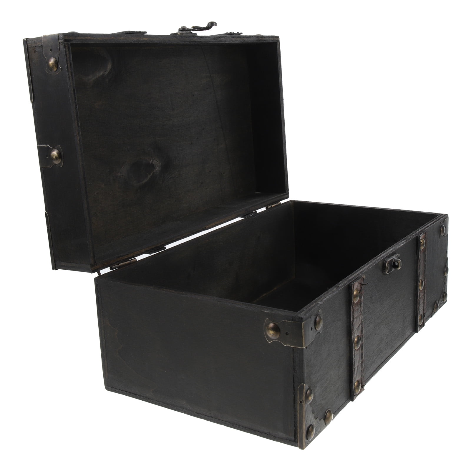 SHOWERORO 1Set Black Wooden Treasure Chest Box Vintage Keepsake Boxes showeroro-1set-black-wooden-treasure-chest-box-vintage-keepsake-boxes