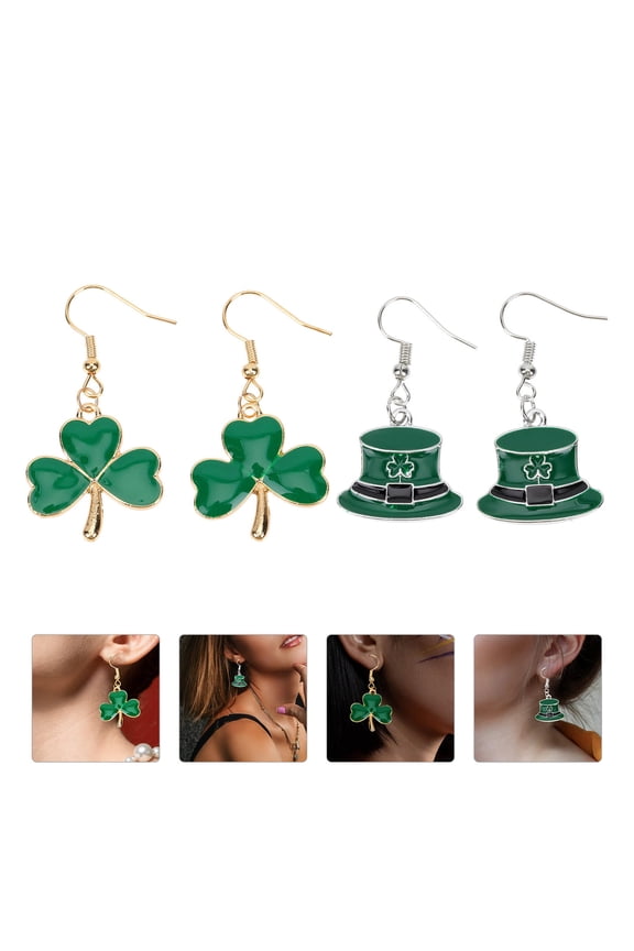 Patricks Day Earrings Green Alloy 2 Pairs 0.8x0.8x0.08in