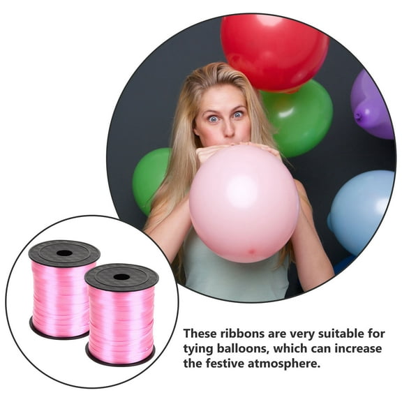SHOWERORO 2 Rolls Pink Ribbon for Balloons 200m Long for Party and Event Decoration