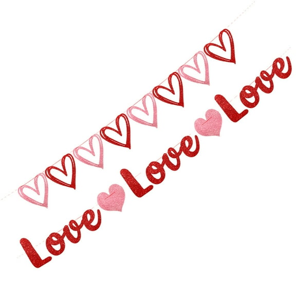 SHOWERORO 2-Pack Valentines Day Room Banner Heart Shape Decorations Assorted Colors 200x17cm for Party and Home