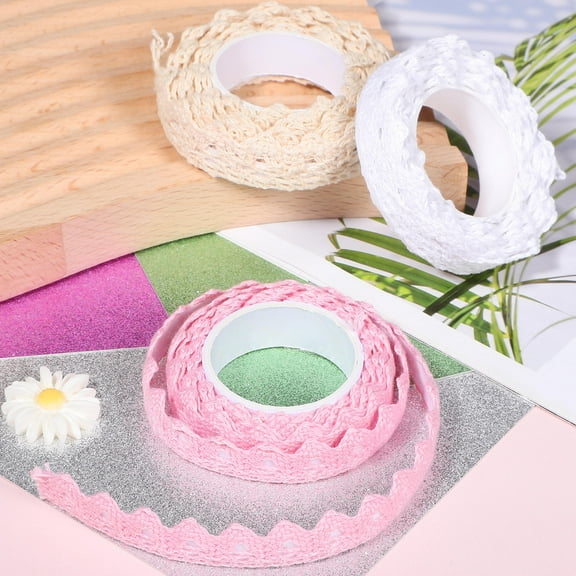 SHOWERORO 3 Rolls Lace Tapes Fabric Trim for and Craftsmen in Pink White Beige Self-Adhesive
