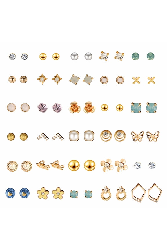 30 Pairs Heart Earring Studs Circular Geometric Design Lightweight for Women