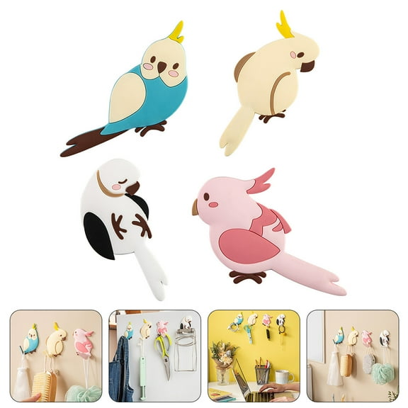 SHOWERORO 4Pcs Bird Shaped Wall Hanging Hangers Self Adhesive Coat Hook Chic Household