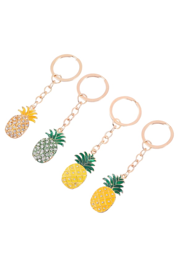 4Pcs Pineapple Shape Alloy Key Chains Decorative Keyring Charms for Men Women Everyday Use 10.3x2.2cm