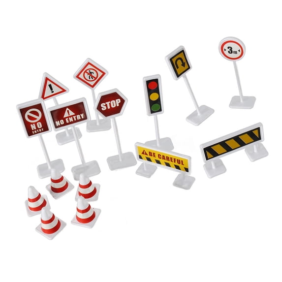 SHOWERORO 6Set Road Sign Toys Assorted Color Plastic Traffic Education Improve Safety Awareness For Kids 1.5x2.5x6in