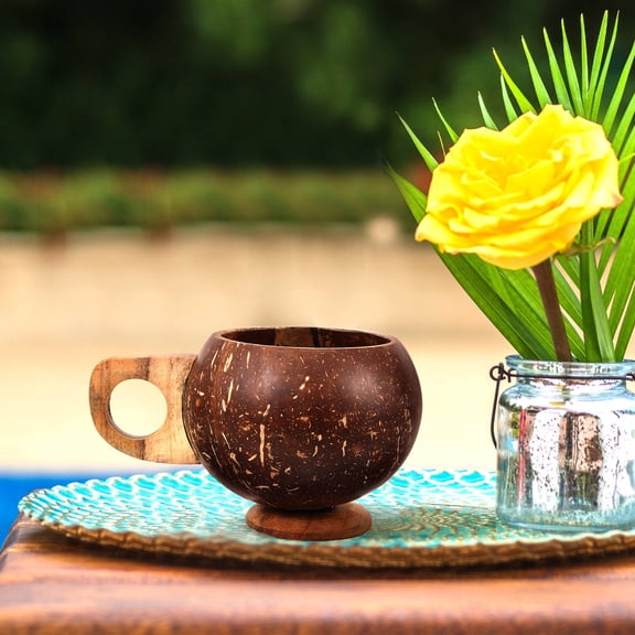 SHOWERORO Natural Coconut Mug with Handle for Coffee Tea and Water in Light Brown