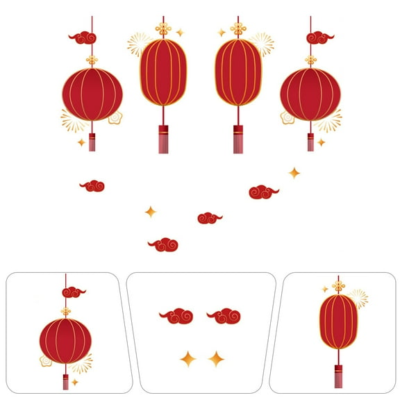 SHOWERORO Lantern Shape Window Glass Adhesive Wall Stickers for Restaurant 1Set 30X27CM Red PVC