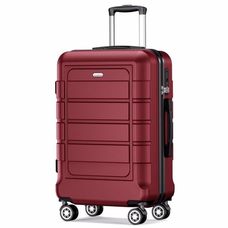 SHOWKOO 24" Hardside Checked Luggage 8 Wheel Expandable Spinner TSA Lock (Red)
