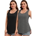 thumbnail image 1 of SHOWMALL 2 Pack Plus Size Tank Tops for Women, Comfy Curved Hem Sleeveless Summer T-Shirts, Casual Everyday Tops -Black & Gray 3X, 1 of 9
