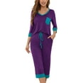 thumbnail image 1 of SHOWMALL Comfy Lounge Sets for Women Purple 2XL 3/4 Sleeves V-Neck Tops and Loose Capri Pants Pajama Set, 1 of 9