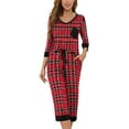 thumbnail image 1 of SHOWMALL Comfy Lounge Sets for Women Red Plaid 2XL 3/4 Sleeves V-Neck Tops and Loose Capri Pants Pajama Set, 1 of 8