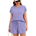 thumbnail image 1 of SHOWMALL Cute Plus Size Matching Sets for Women Summer Outfit Sets- Trendy 2 Piece Lounge Wear Sleeveless Muscle Tee & Shorts Outfit, Purple Gray 2X, 1 of 10