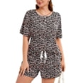 thumbnail image 1 of SHOWMALL Cute Plus Size Outfits Women's Summer Two Piece Shorts Set Trendy Loungewear Fancy Peachy Leopard Print 3X, 1 of 8