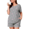 thumbnail image 1 of SHOWMALL Pajamas for Plus Women 2 Piece Short Sleeve Tops and Shorts Lounge Set Soft Sleepwear with Pockets Pink Stars 3X, 1 of 9