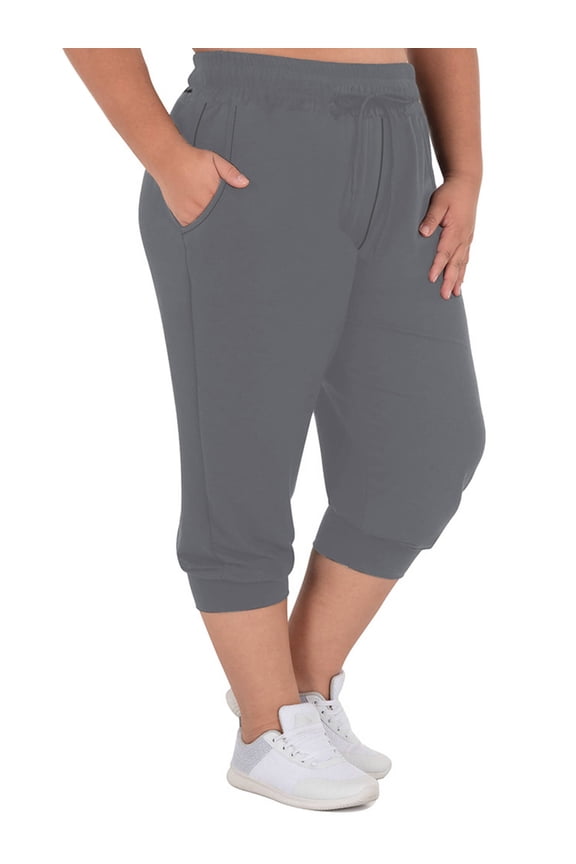 Plus Size Capri Pants for Women Workout Relaxed Joggers Pants with Drawstring Pockets Gray 3X