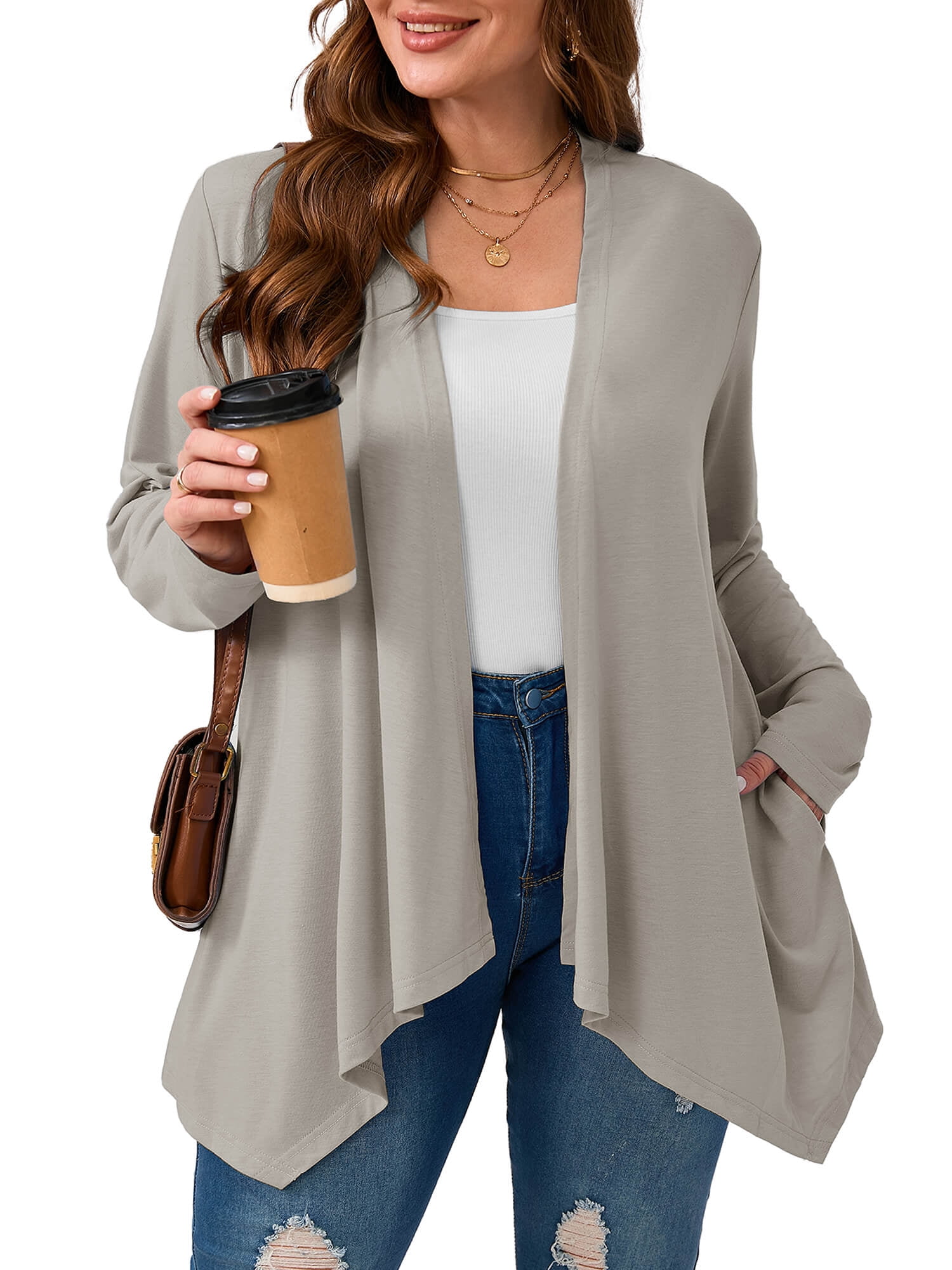 Spring Plus Size Cardigans SHOWMALL Plus Size Cardigan with Pockets, Light Gray 2X Lightweight ...
